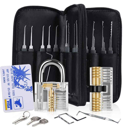 31 Pieces Lock Pick Set w/2 Transparent Training Lock,24 PCS Stainless Steel Lock Picking Kit,5 PCS Credit Card Lock Picking Kit