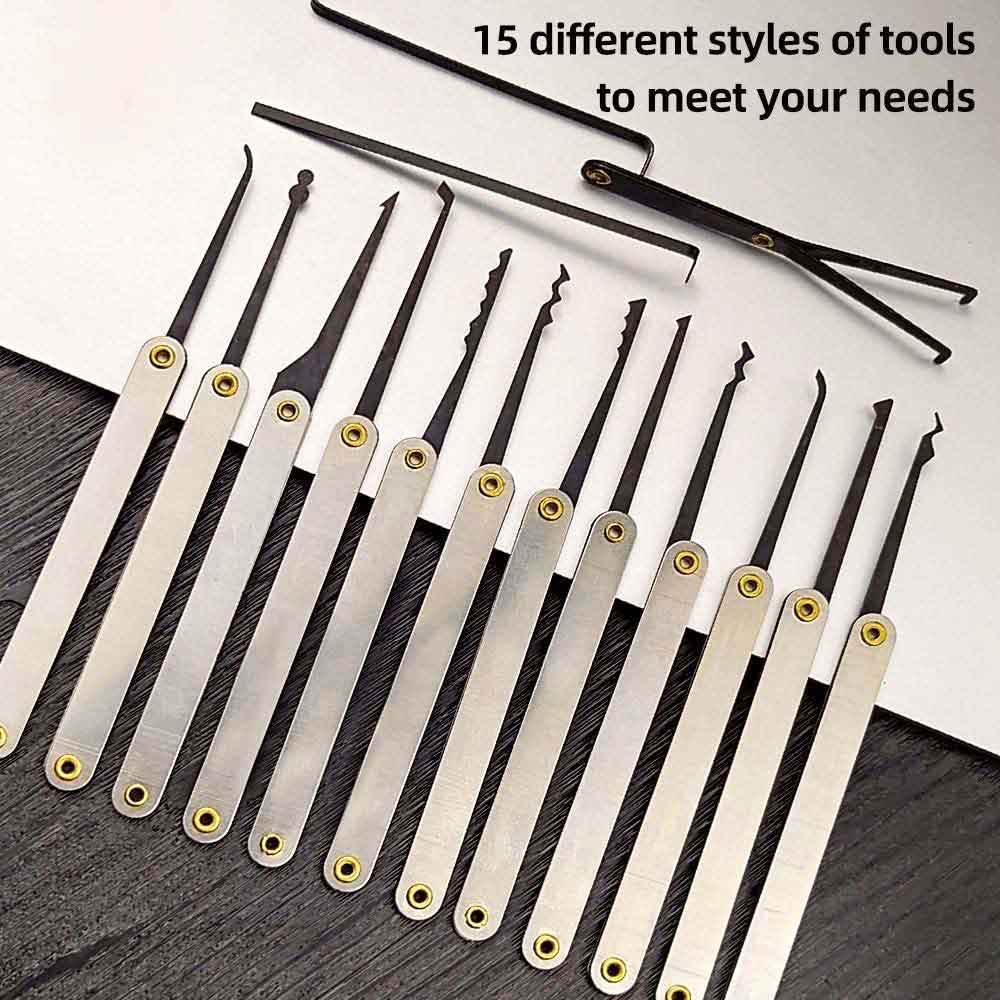 21 Pieces Lock Pick Set with Transparent Training Lock,15 PCS Stainless Steel Lock Picking Kit,5 PCS Credit Card Lock Picking Kit