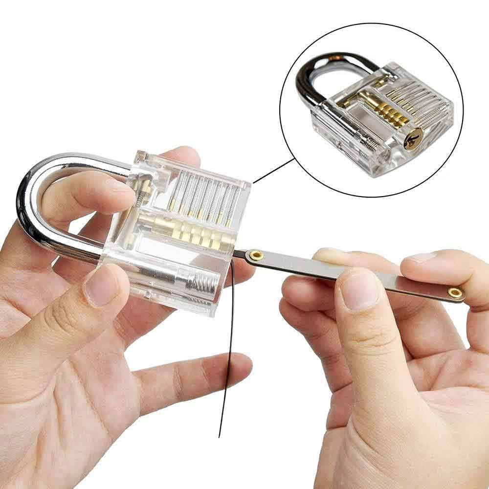 15 Pieces Lock Pick Tool Kit and Transparent Practice Lock