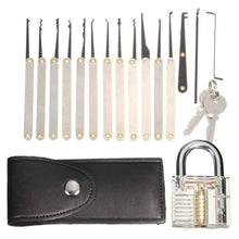 15 Pieces Lock Pick Sets, Lock Pick Gun, Clear Training Lock, Locksmith Tools