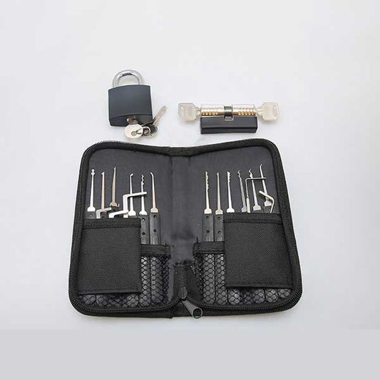 17 Piece Lock Pick Set Tools with Transparent Practice Pin Tumbler Lock