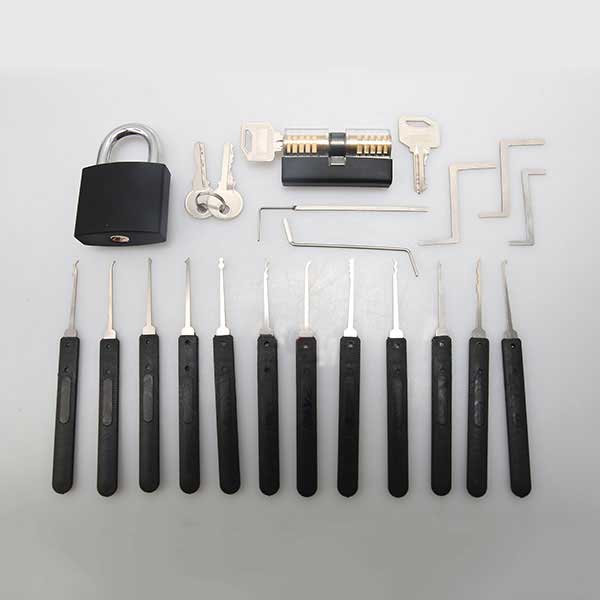 17 Piece Lock Pick Set Tools with Transparent Practice Pin Tumbler Lock