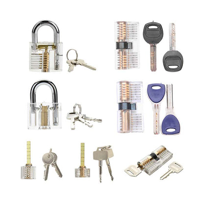 9 Practice Lock Set Transparent Lock Picking Training Set for Beginner and Locksmith