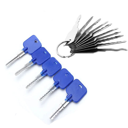 10 Pieces Car Jiggler Keys Set and 5 Pieces Try-Out Keys Set Lock Repairing Tool