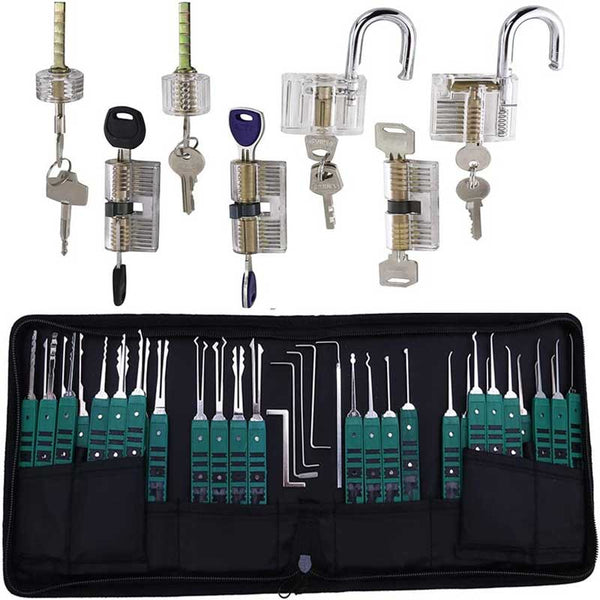 32 Pieces Lock Pick Tools Set with 7 Pieces Transparent Practice Lock