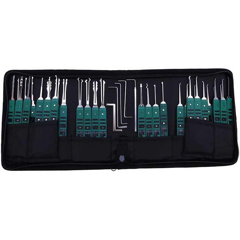 32 Pieces Lock Pick Tools Set with 5 Pieces Transparent Training Locks, Locksmith Tools for Beginner and Locksmith