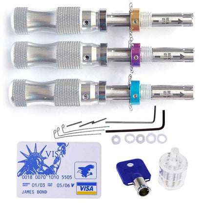 3 Pieces 7 Pin Tubular Lock Pick Kit with 5 Pieces Credit Card Lock Pick Tools and Transparent Tubular Lock