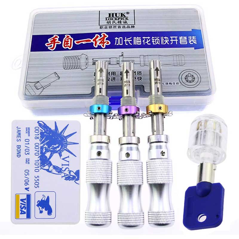 3 Pieces 7 Pin Tubular Lock Pick Kit with 5 Pieces Credit Card Lock Pick Tools and Transparent Tubular Lock