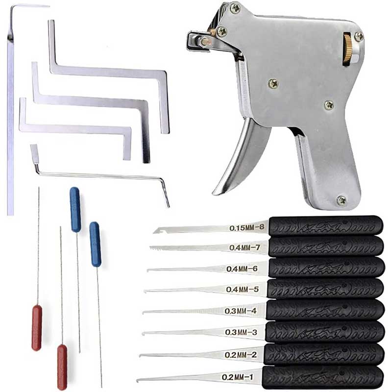 Lock Pick Gun Set with 12 Pieces Broken Key Extractor Set and 5 Pieces Tension Wrench