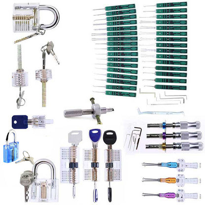 32 Pieces Lock Pick Set with 9 Transparent Practice Locks, 3 Cross Lock Picks, 3 Tubular Lock Picks, 1 Disc-detainer Lock Pick