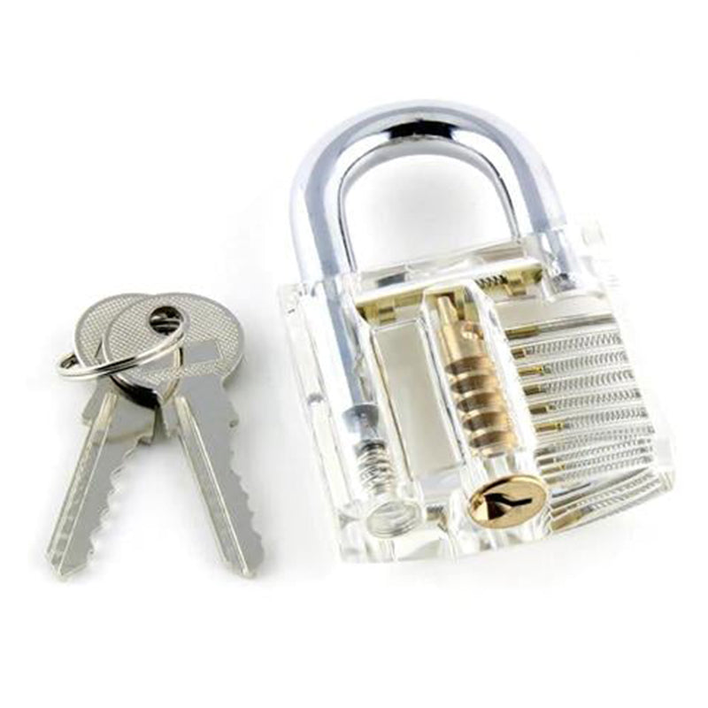 Foldable Lock Pick Set with Transparent Cutaway Inside View PadLock