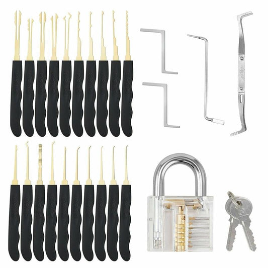 24 Piece LockPicking Set Transparent Practice Padlock Bundle